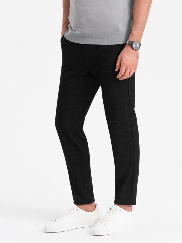 Ombre Clothing Pantaloni în carouri negri pentru bărbați Ombre Clothing