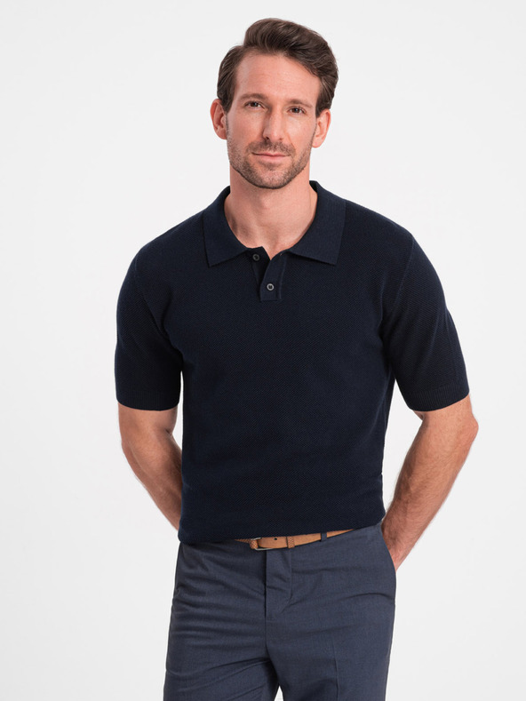 Ombre Clothing Tricou polo albastru închis pentru bărbați Ombre Clothing