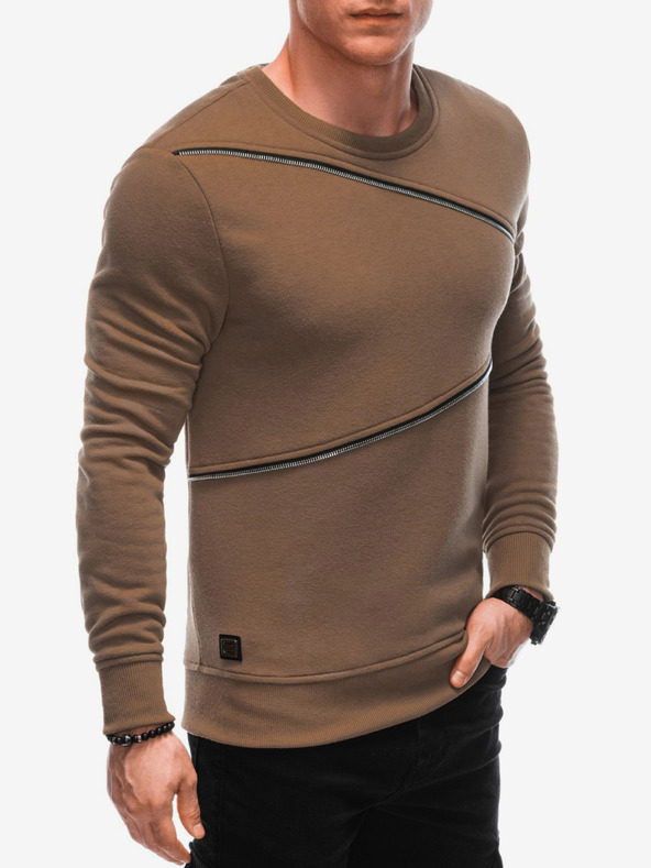 Ombre Clothing Hanorac maro pentru bărbați cu fermoare decorative Îmbrăcăminte Ombre