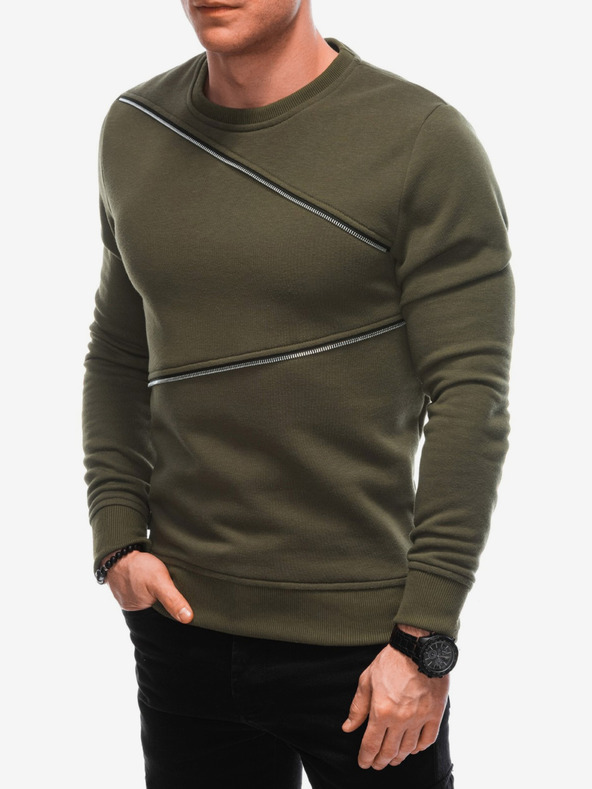 Ombre Clothing Hanorac verde pentru bărbați cu fermoare decorative Ombre Clothing