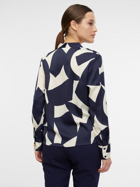 Orsay Bluză din satin cu motive crem și albastru pentru femei ORSAY