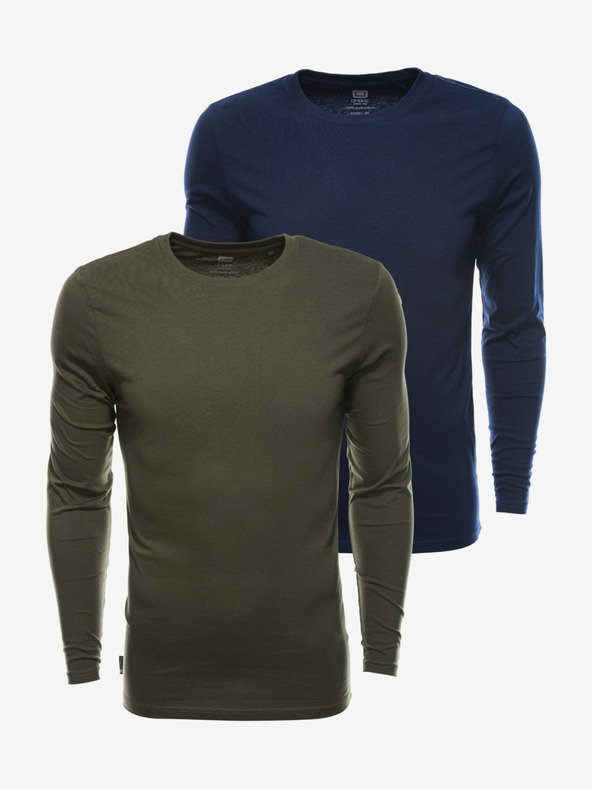 Ombre Clothing Set de două tricouri basic pentru bărbați în kaki și albastru închis de la Ombre Clothing