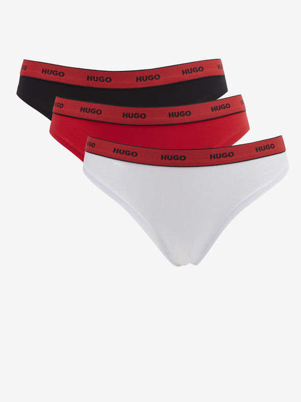 HUGO Triplet Thong Stripe Chiloți, 3 bucăți Alb