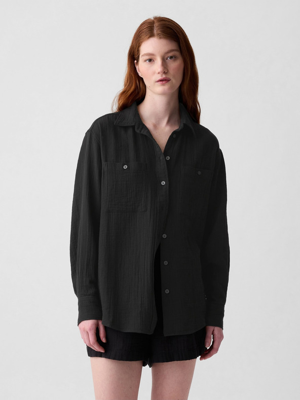 GAP Tricou negru din muselină pentru femei GAP