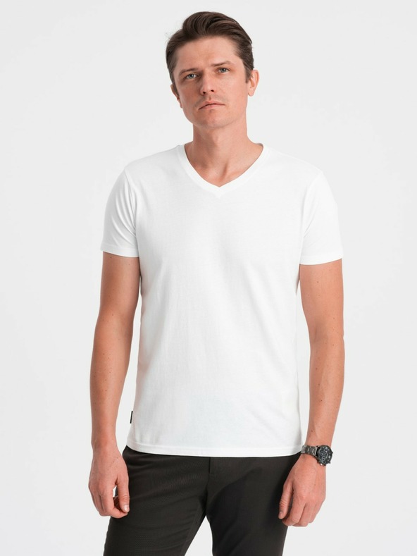 Ombre Clothing Tricou de bază alb pentru bărbați cu decolteu în V Ombre Clothing