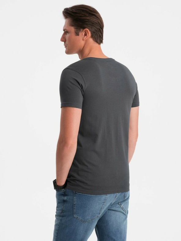 Ombre Clothing Tricou basic cu decolteu în V, gri închis, pentru bărbați Ombre Clothing
