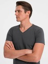 Ombre Clothing Tricou basic cu decolteu în V, gri închis, pentru bărbați Ombre Clothing