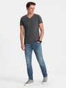 Ombre Clothing Tricou basic cu decolteu în V, gri închis, pentru bărbați Ombre Clothing