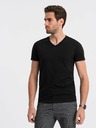 Ombre Clothing Tricou basic negru cu decolteu în V pentru bărbați Ombre Clothing