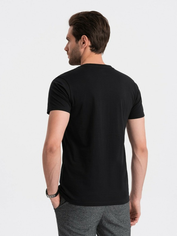 Ombre Clothing Tricou basic negru cu decolteu în V pentru bărbați Ombre Clothing