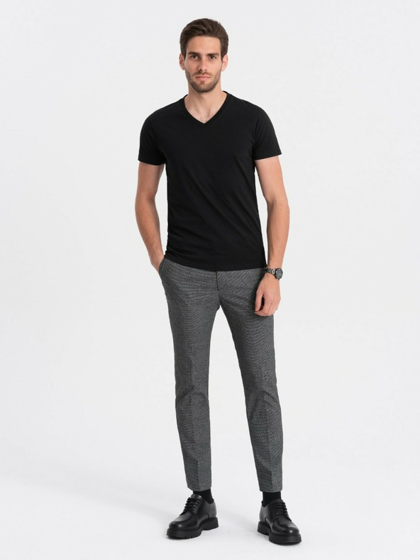 Ombre Clothing Tricou basic negru cu decolteu în V pentru bărbați Ombre Clothing