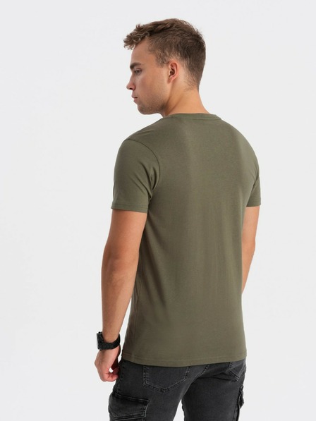 Ombre Clothing Tricou basic cu decolteu în V kaki pentru bărbați Ombre Clothing