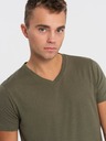 Ombre Clothing Tricou basic cu decolteu în V kaki pentru bărbați Ombre Clothing