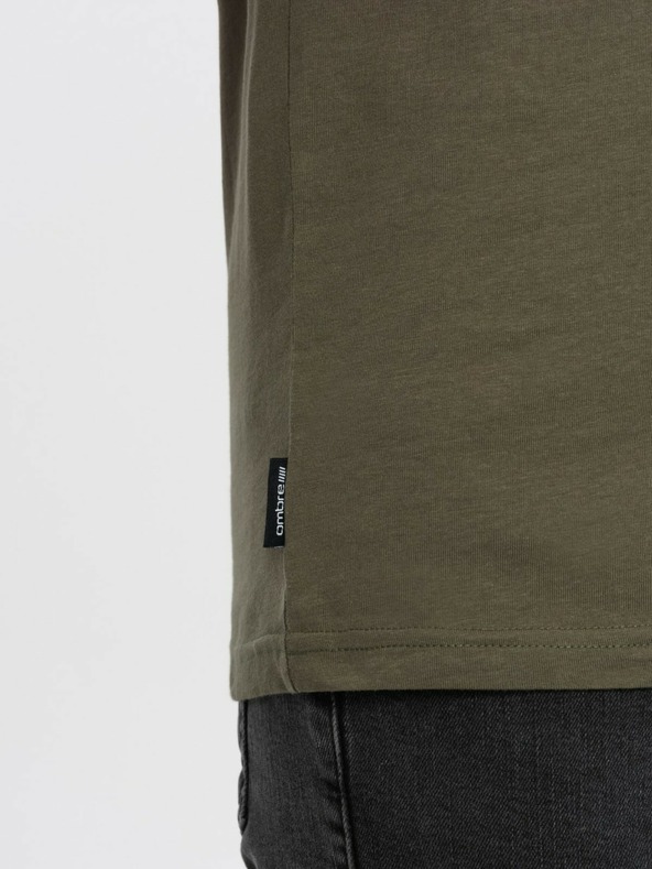 Ombre Clothing Tricou basic cu decolteu în V kaki pentru bărbați Ombre Clothing