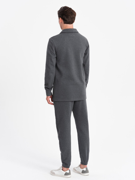 Ombre Clothing Sweatshirt gri închis pentru bărbați cu guler polo + pantaloni Îmbrăcăminte Ombre