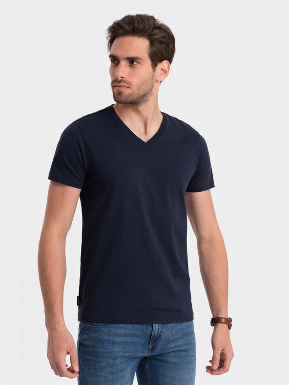 Ombre Clothing Tricou basic cu decolteu în V albastru închis pentru bărbați Ombre Clothing