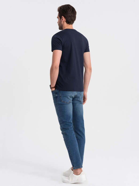 Ombre Clothing Tricou basic cu decolteu în V albastru închis pentru bărbați Ombre Clothing