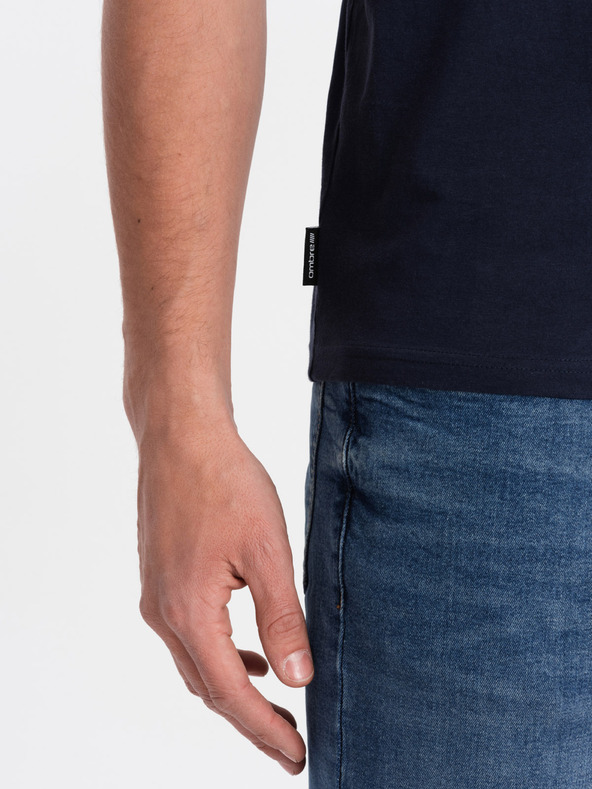 Ombre Clothing Tricou basic cu decolteu în V albastru închis pentru bărbați Ombre Clothing