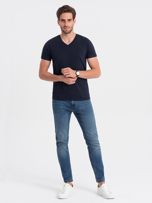 Ombre Clothing Tricou basic cu decolteu în V albastru închis pentru bărbați Ombre Clothing