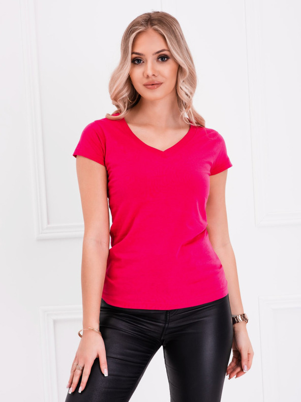 Edoti Tricou basic cu decolteu în V pentru femei, roz închis Edoti