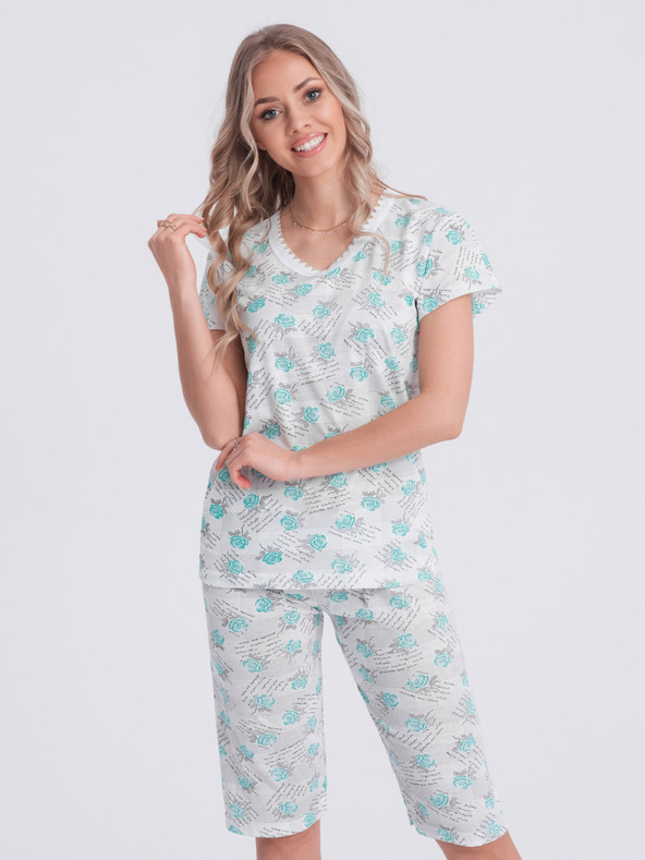 Edoti Pijama albă și turcoaz cu imprimeu floral pentru femei Edoti