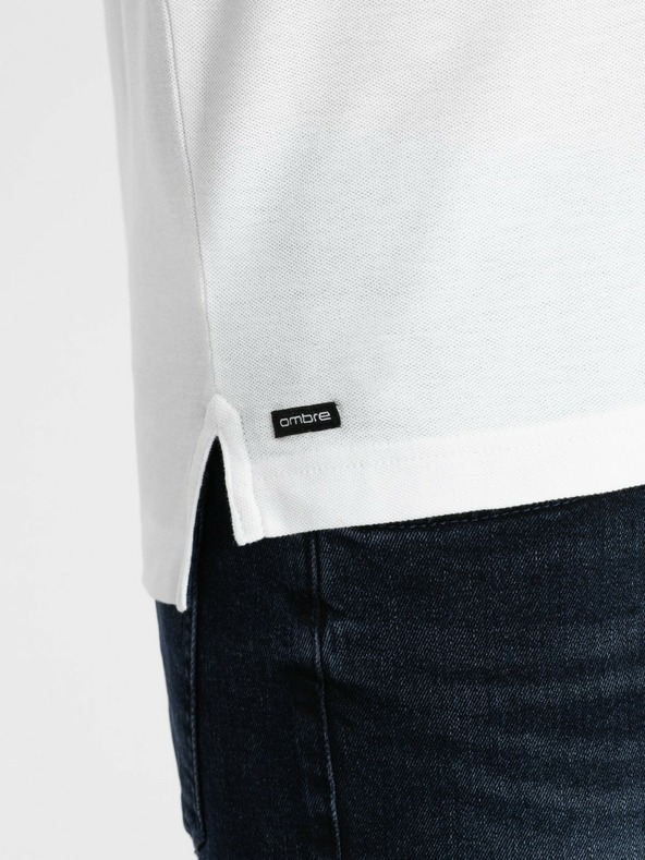 Ombre Clothing Tricou polo alb pentru bărbați Ombre Clothing