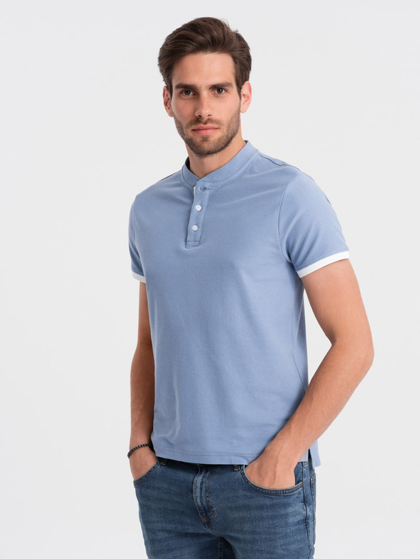 Ombre Clothing Tricou polo albastru deschis pentru bărbați Ombre Clothing