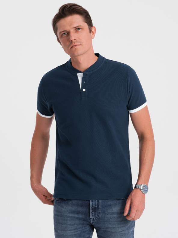 Ombre Clothing Tricou polo albastru închis pentru bărbați Ombre Clothing