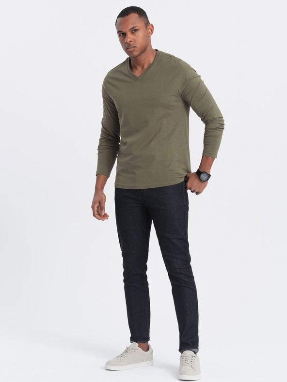 Ombre Clothing Tricou basic kaki pentru bărbați Ombre Clothing