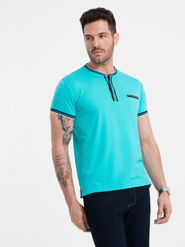 Ombre Clothing Cămașă cu nasturi turcoaz pentru bărbați Ombre Clothing