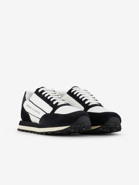 Armani Exchange Adidași bărbătești din piele întoarsă albă și neagră Armani Exchange