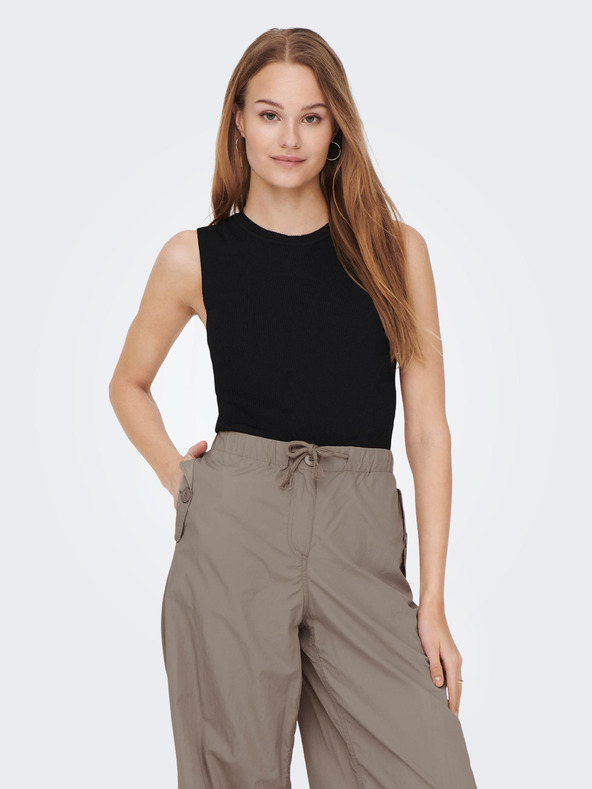 ONLY Top basic cu nervuri pentru femei, negru ONLY Majli