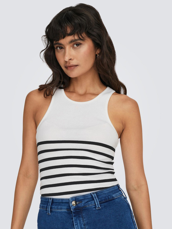 ONLY Tricou alb cu dungi pentru femei ONLY Kenya