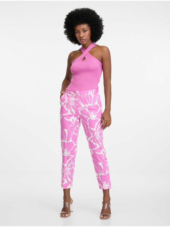 Orsay Pantaloni cu model roz și alb pentru doamne ORSAY