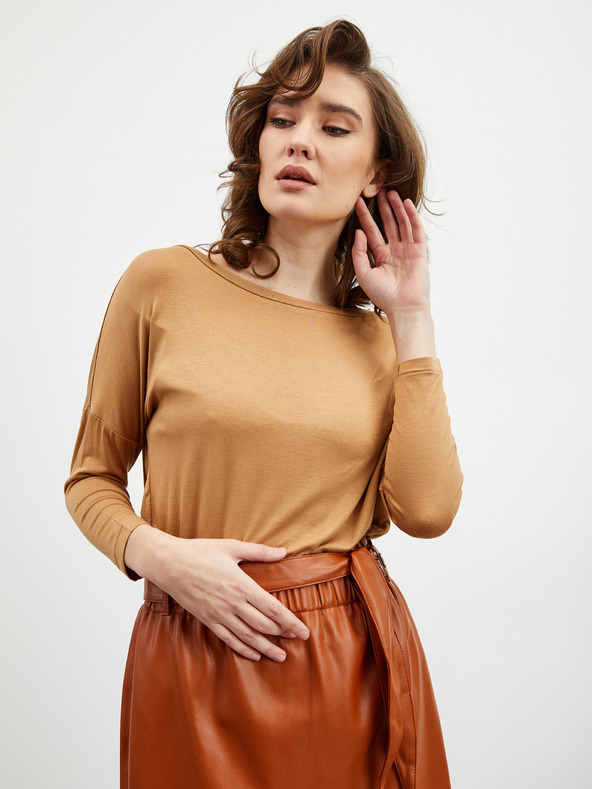 ZOOT.lab Tricou de bază lejer pentru femei bej cu mâneci trei sferturi ZOOT.lab Leticia
