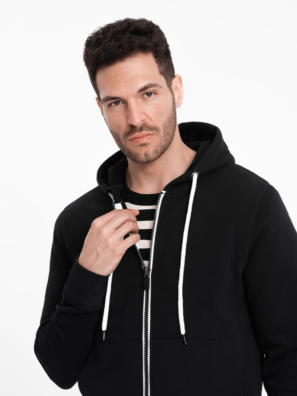 Ombre Clothing Hanorac cu glugă cu fermoar de bază pentru bărbați negru Ombre Clothing