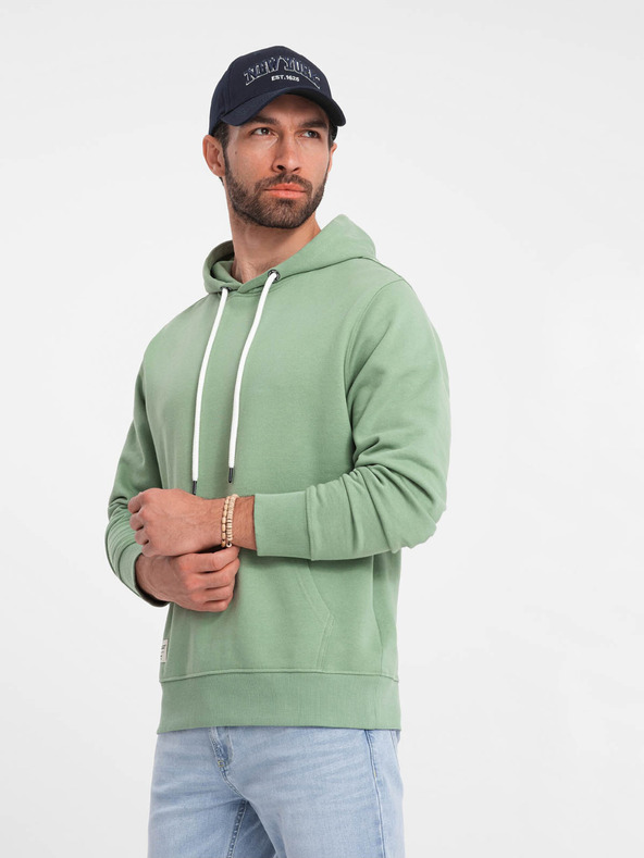 Ombre Clothing Hanorac verde cu glugă pentru bărbați Ombre Clothing