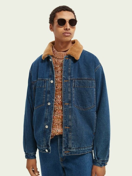 Scotch & Soda Jachetă bărbătească din denim albastru cu blană Scotch & Soda