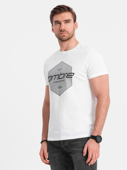 Ombre Clothing Tricou alb cu imprimeu geometric pentru bărbați Ombre Clothing