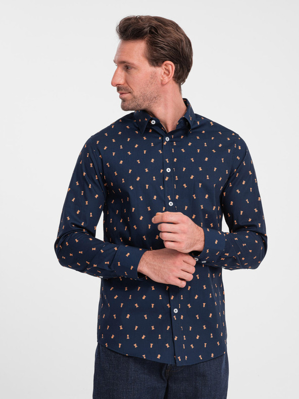 Ombre Clothing Cămașă bleumarin cu model slim fit pentru bărbați Ombre Clothing