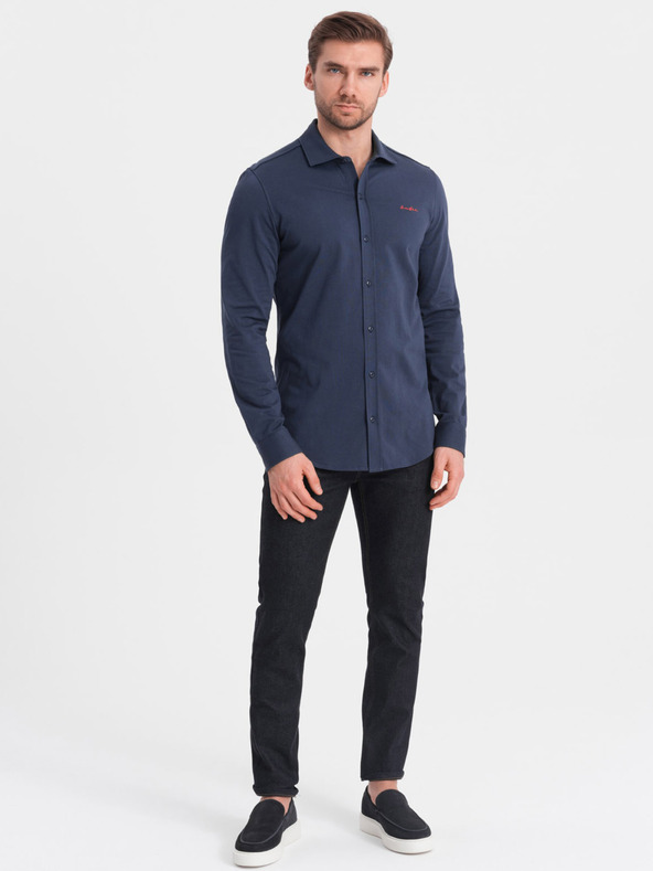 Ombre Clothing Cămașă din jerseu albastru pentru bărbați Ombre Clothing