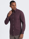 Ombre Clothing Cămașă bărbătească cu model burgundy și croială slim fit Ombre Clothing