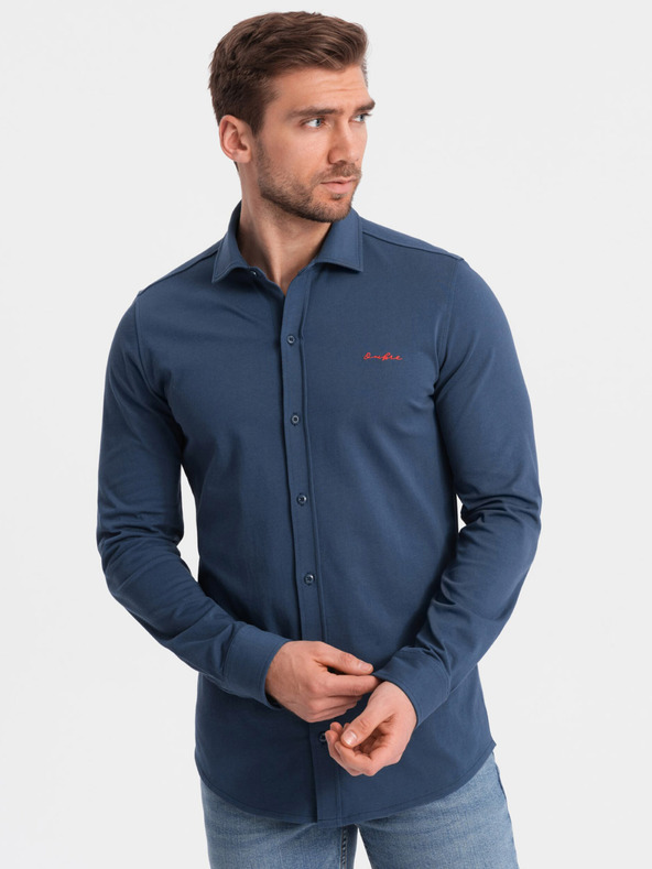 Ombre Clothing Cămașă din jerseu albastru pentru bărbați Ombre Clothing