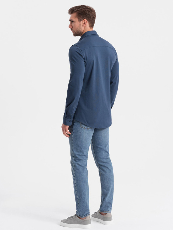 Ombre Clothing Cămașă din jerseu albastru pentru bărbați Ombre Clothing