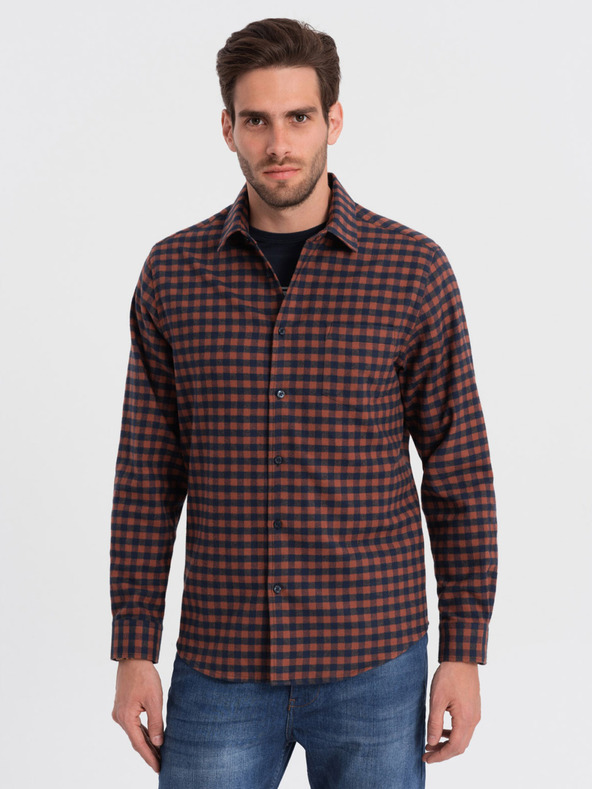 Ombre Clothing Cămașă din flanel în carouri albastru închis pentru bărbați Ombre Clothing