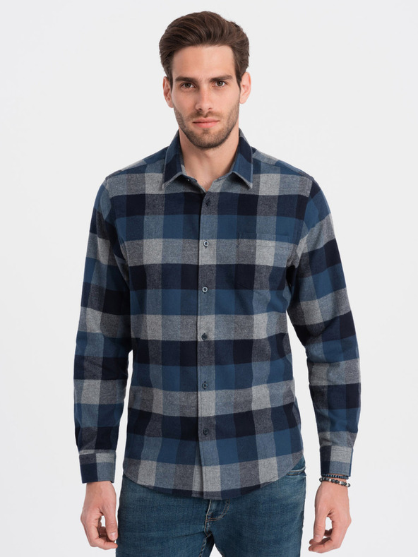 Ombre Clothing Cămașă bărbătească din flanel în carouri albastru Ombre Clothing