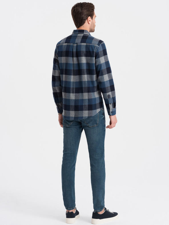 Ombre Clothing Cămașă bărbătească din flanel în carouri albastru Ombre Clothing