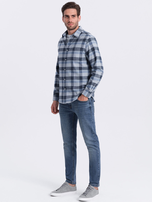 Ombre Clothing Cămașă bărbătească din flanel cu carouri albastru și gri Ombre Clothing