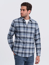 Ombre Clothing Cămașă bărbătească din flanel cu carouri albastru și gri Ombre Clothing