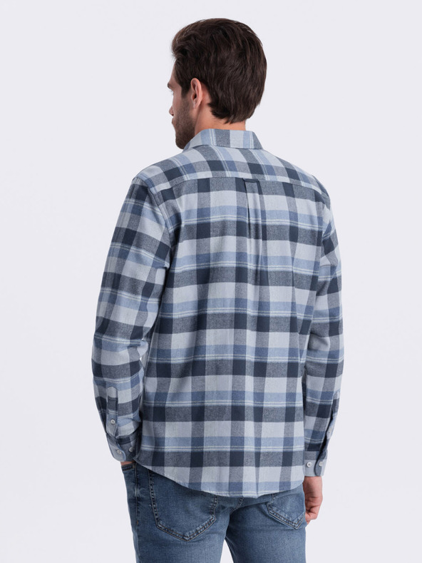 Ombre Clothing Cămașă bărbătească din flanel cu carouri albastru și gri Ombre Clothing